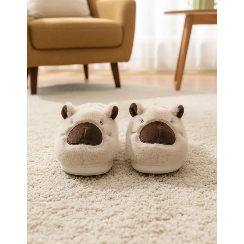 Pantuflas De Peluche Diseño Capibara Antideslizante Cerradas
