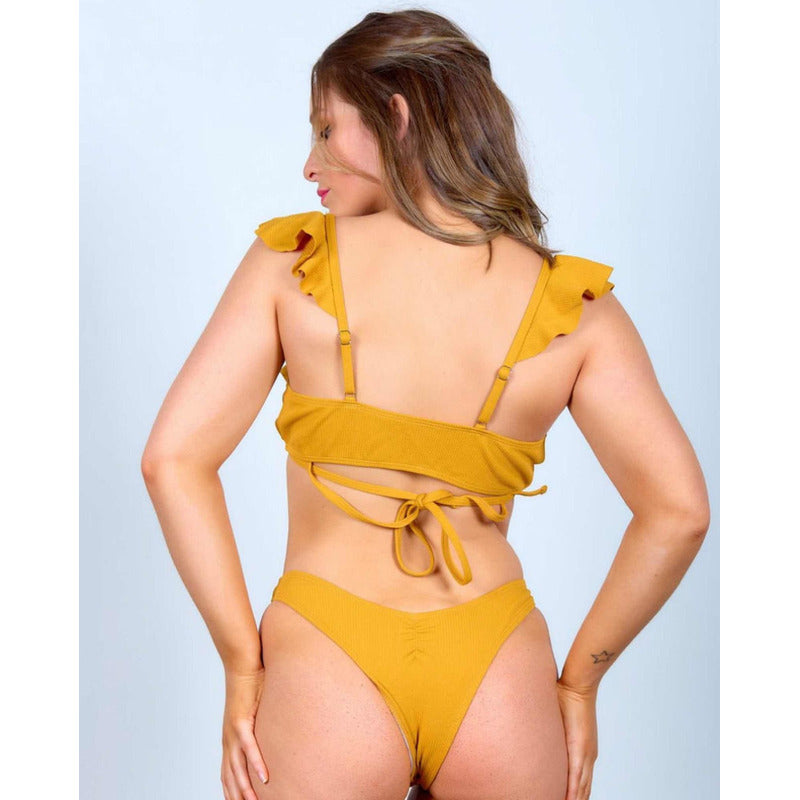 Bikini Amarillo Cruzado Volados Tiras Cola Less Uniteduy