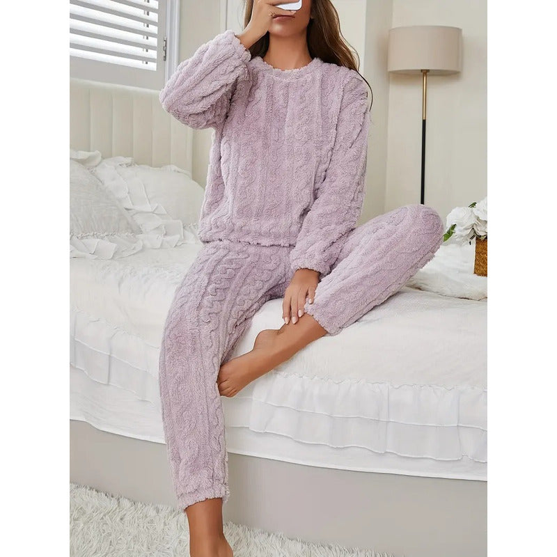Pijama Peluche Trenzado Largo De Dama Plush  Varios Colores