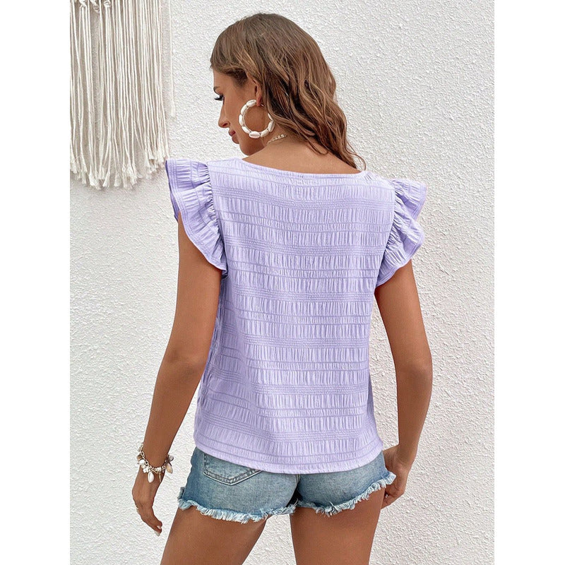 Blusa Remera Cuello Cuadrado Con Manga Corta Volado Uniteduy