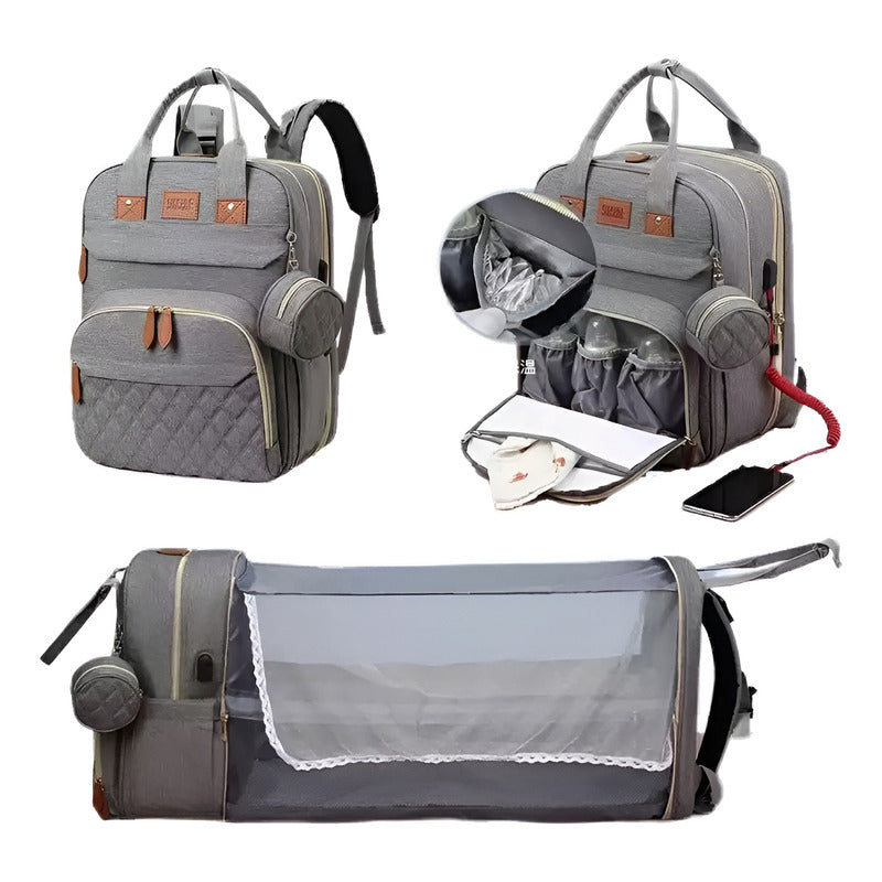 Bolso Mochila Maternal Cuna Bebé  Cambiador Y Usb Uniteduy