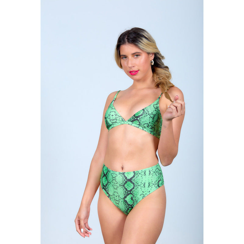 Uniteduy!! Bikini Estampado Verde Serpiente Tiro Alto