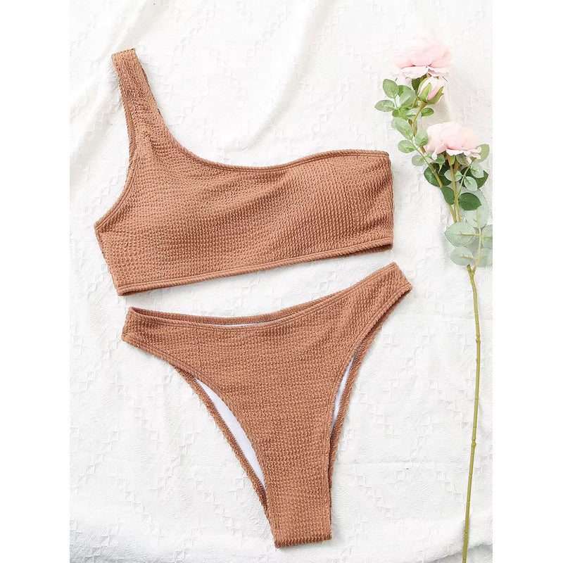 Bikini Malla Hombro Solo Vedetina Texturado Varios Colores