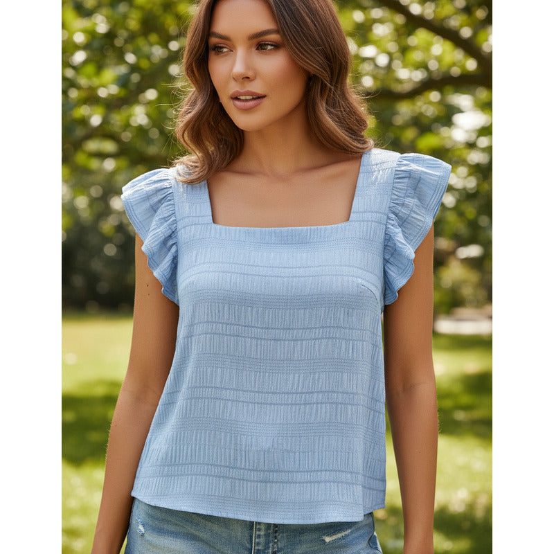 Blusa Remera Cuello Cuadrado Con Manga Corta Volado Uniteduy