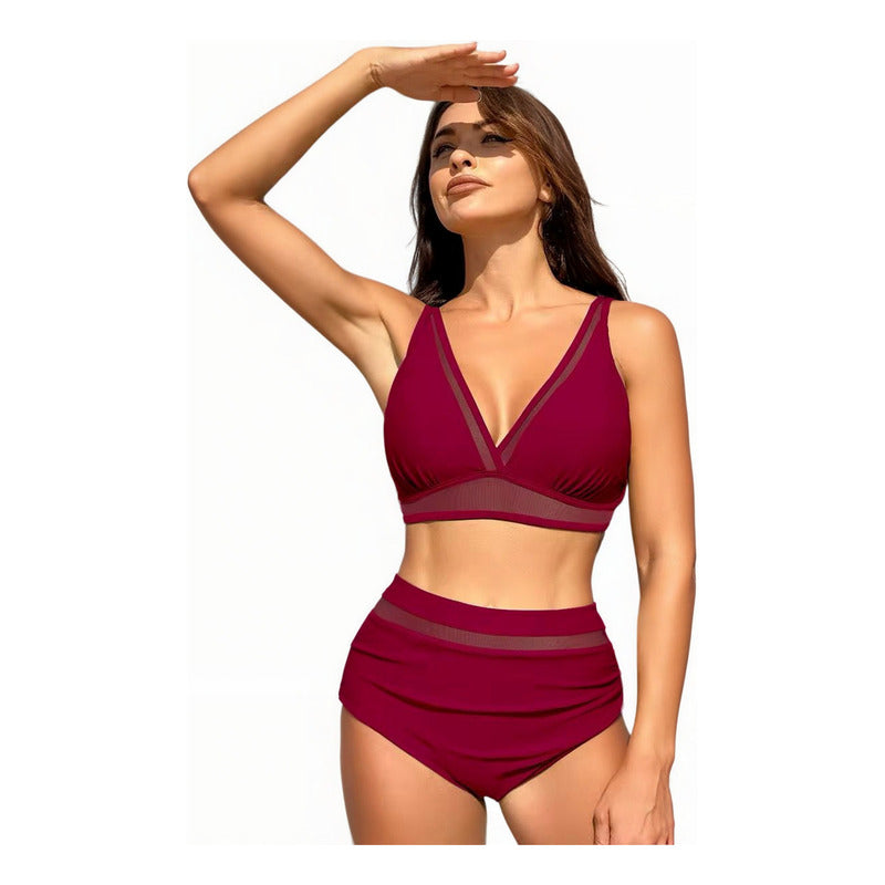 Bikini Tiro Alto Triángulo Con Transparencia Varios Colores