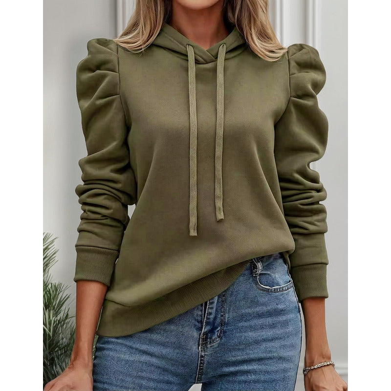 Buzo Canguro Con Capucha Manga Princesa Fruncida Lisos