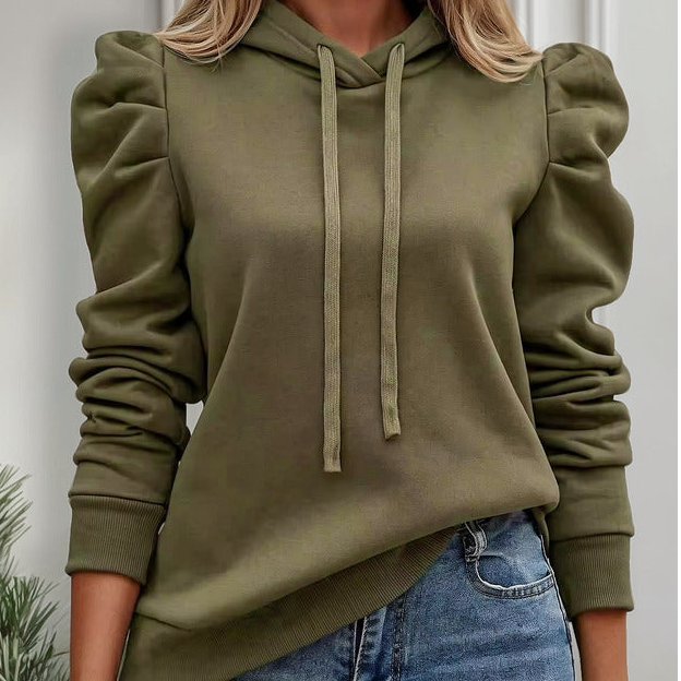 Buzo Canguro Con Capucha Manga Princesa Fruncida Lisos