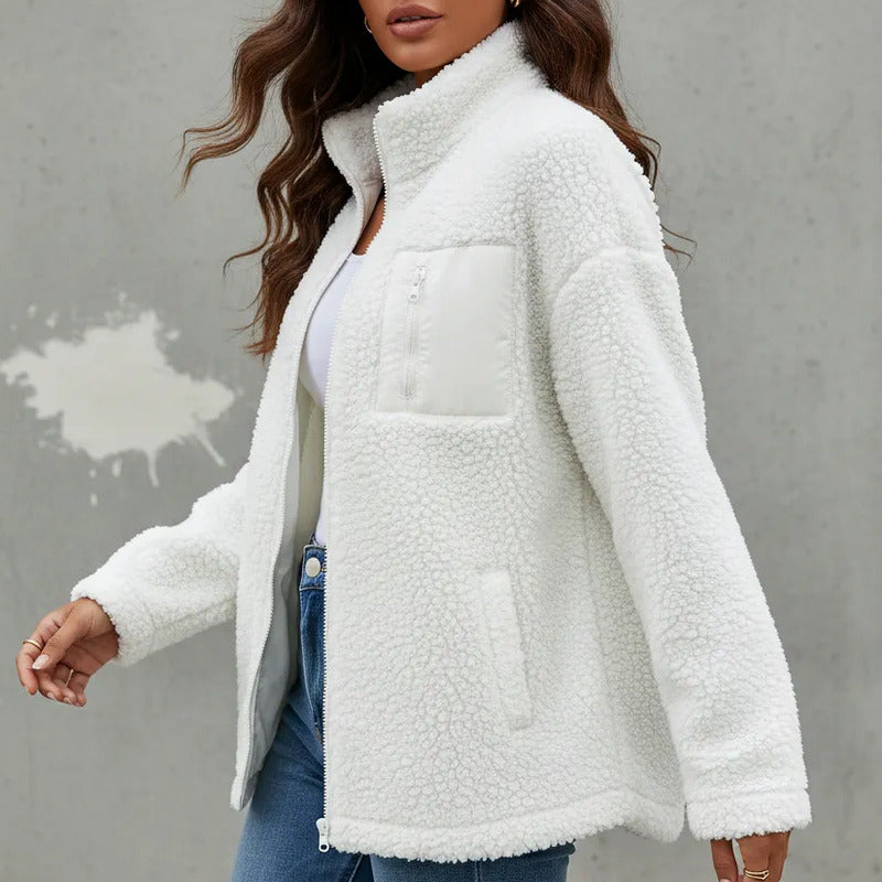Campera De Corderito Para Dama Con Cierre Y Bolsillo Forrada