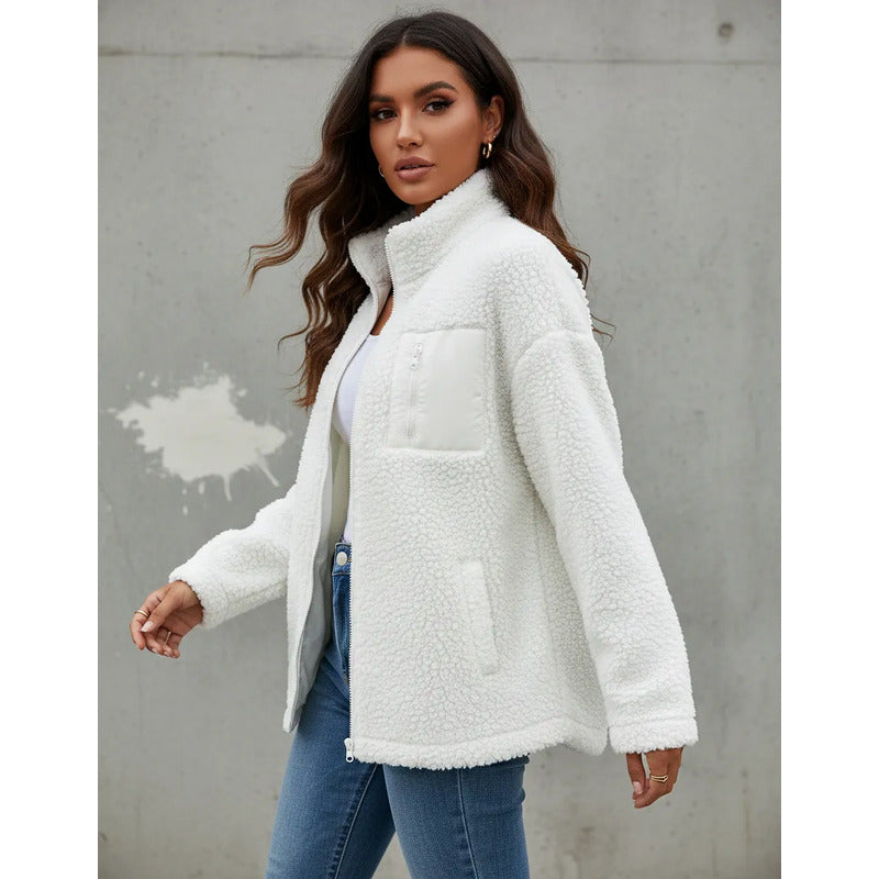 Campera De Corderito Para Dama Con Cierre Y Bolsillo Forrada