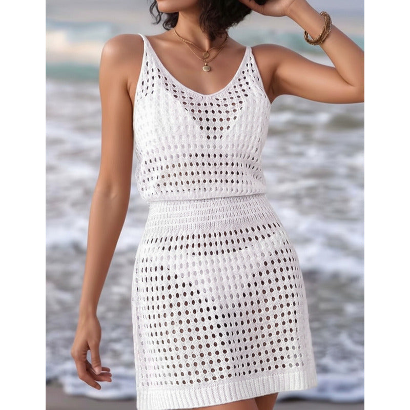 Vestido De Playa Calado Tejido Adaptable Al Cuerpo Uniteduy