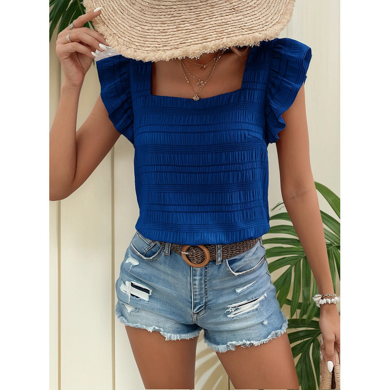 Blusa Remera Cuello Cuadrado Con Manga Corta Volado Uniteduy