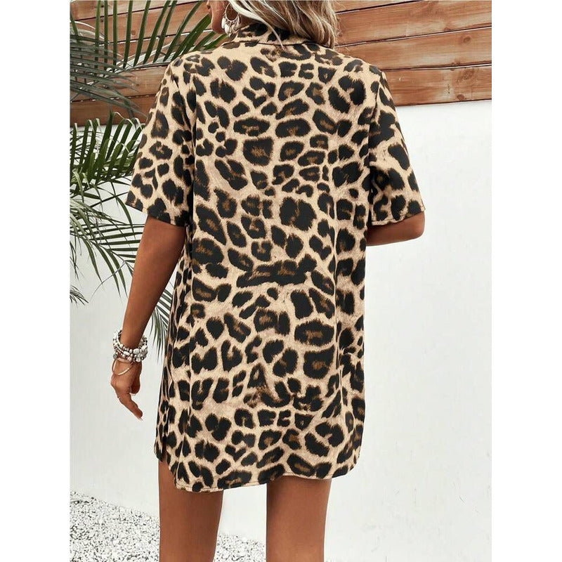 Conjunto Camisa Manga Corta Short Con Elástico Animal Print