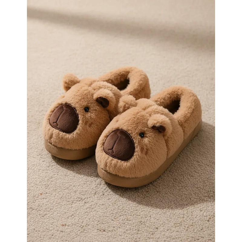 Pantuflas De Peluche Diseño Capibara Antideslizante Cerradas