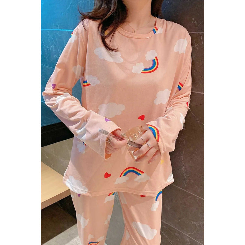 Pijama Remera Larga Y Pantalón Dama Abrigado Varios Dieños