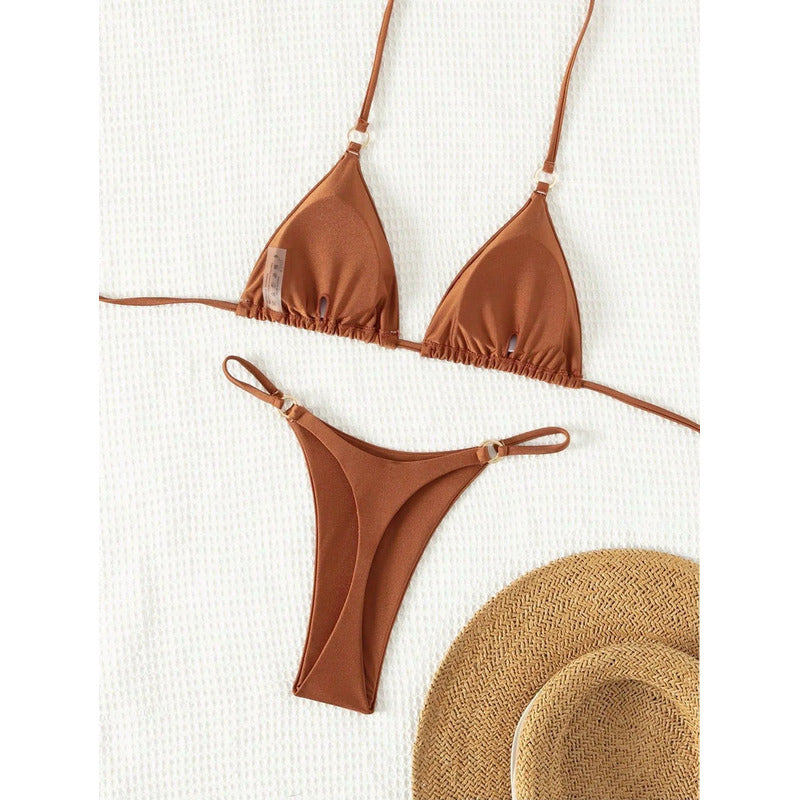 Bikini Mujer 2 Piezas Triangulo Cola Less Detalle En Aro