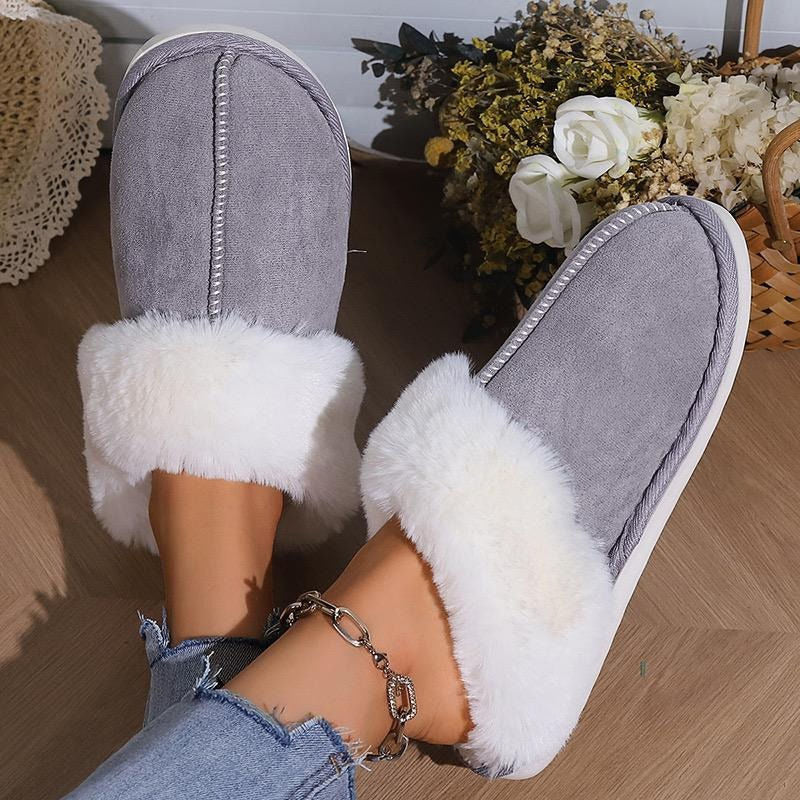 Pantufla Gamuza Peluda Suela De Goma Con Punta Cerrada