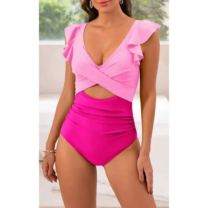 Bikini Malla Entera Cruzado Volados Control Abdomen Uniteduy