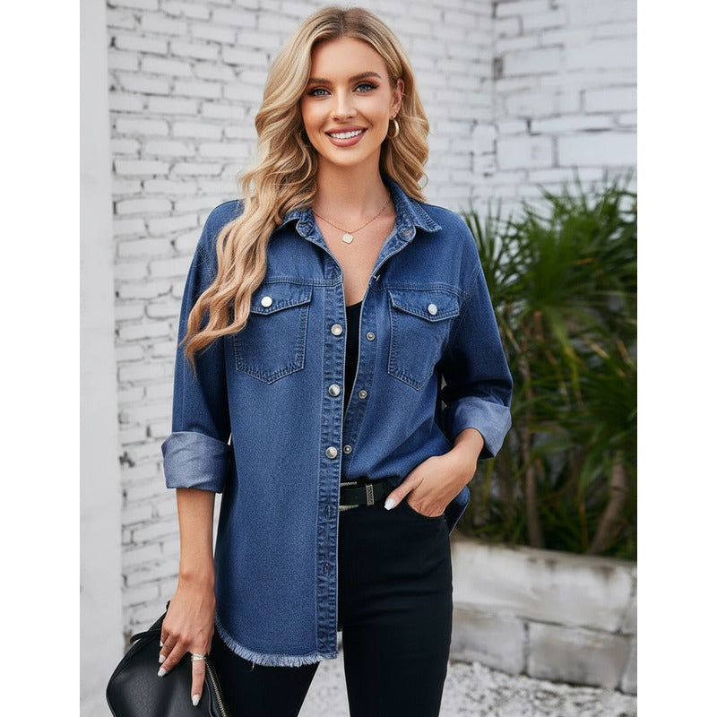 Sobre Camisa Campera Jeans Claro Y Oscuro Oversize Uniteduy