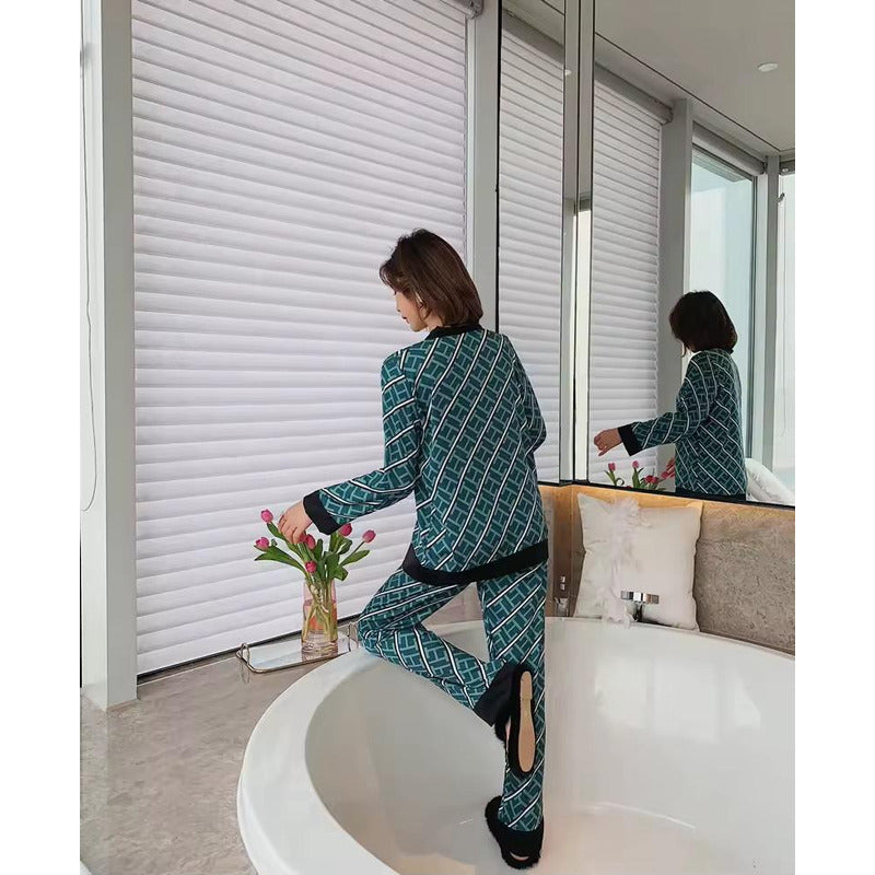 Pijama Seda Fria Saten Estampados Pantalon Y Camisa En V