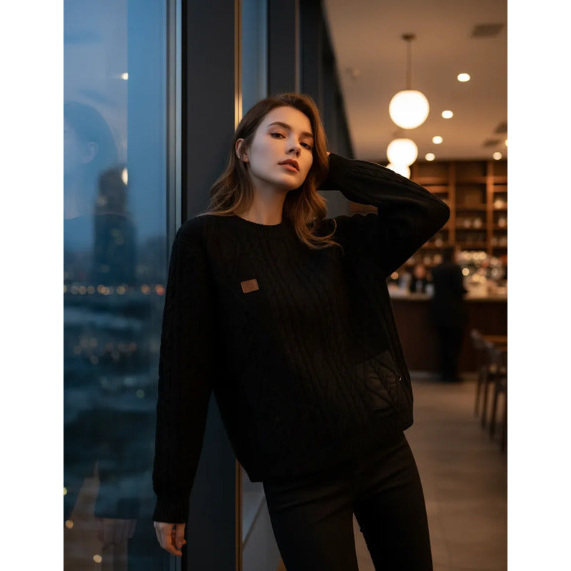 Buzo Manga Larga Trenzado Elastizado Para Mujer Elegante