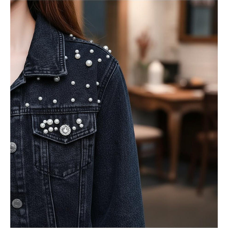 Campera De Jeans Con Aplique Perlas Uniteduy