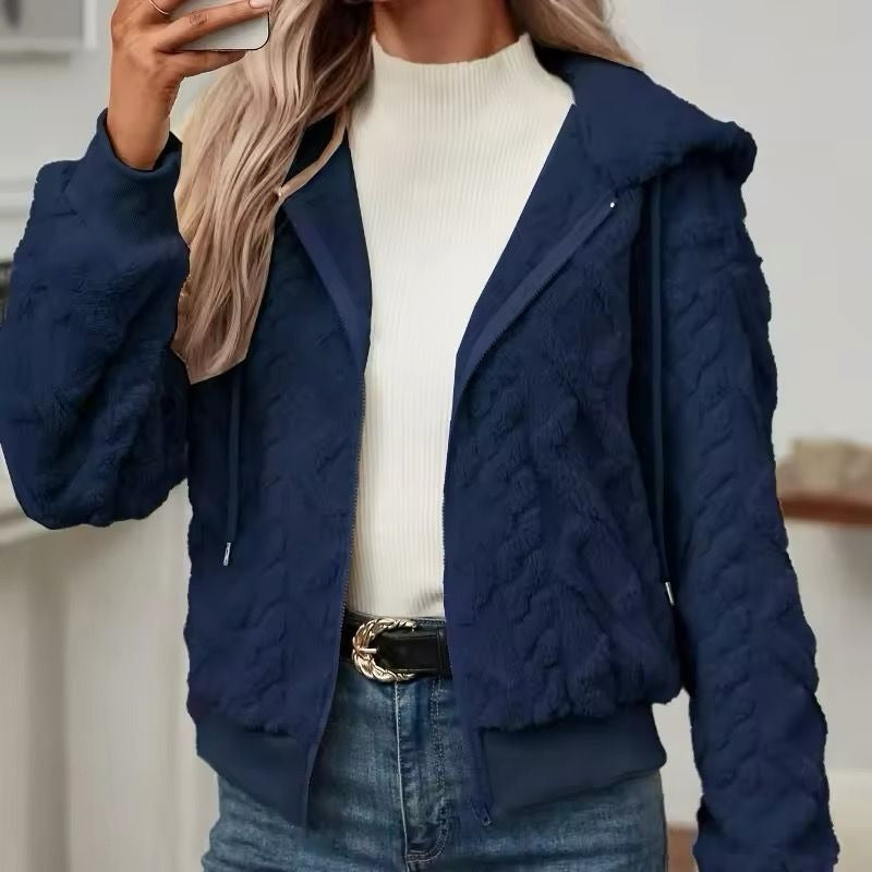 Campera Corta Trenzada Puños Capucha Polar Peluda Uniteduy