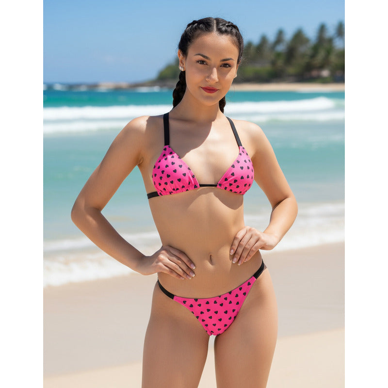 Uniteduy!! Bikini Fucsia Con Corazones! El Verano Llegó!!
