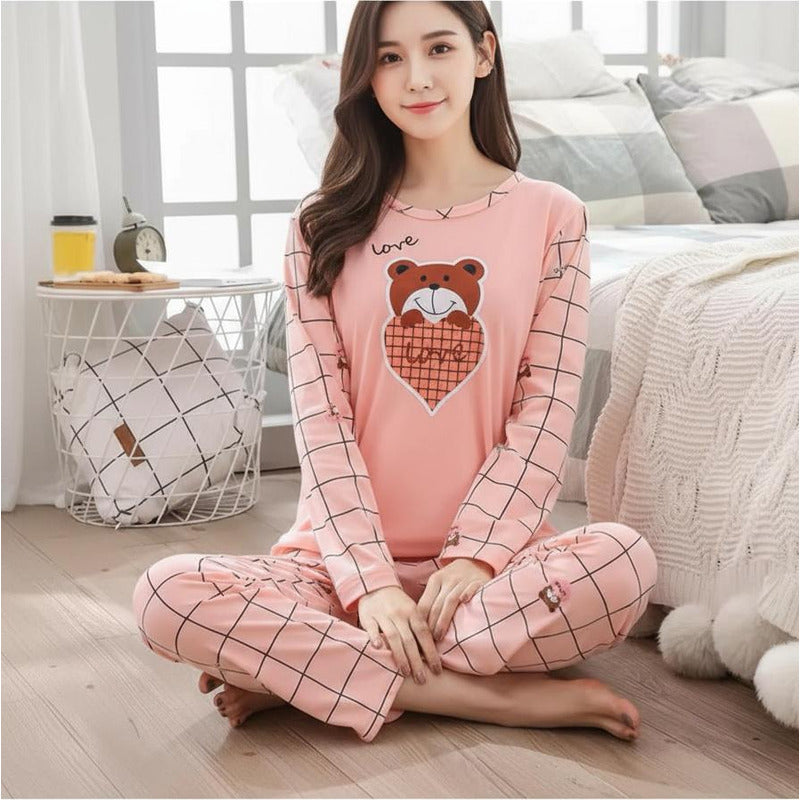 Pijama Remera Larga Y Pantalón Dama Abrigado Varios Dieños