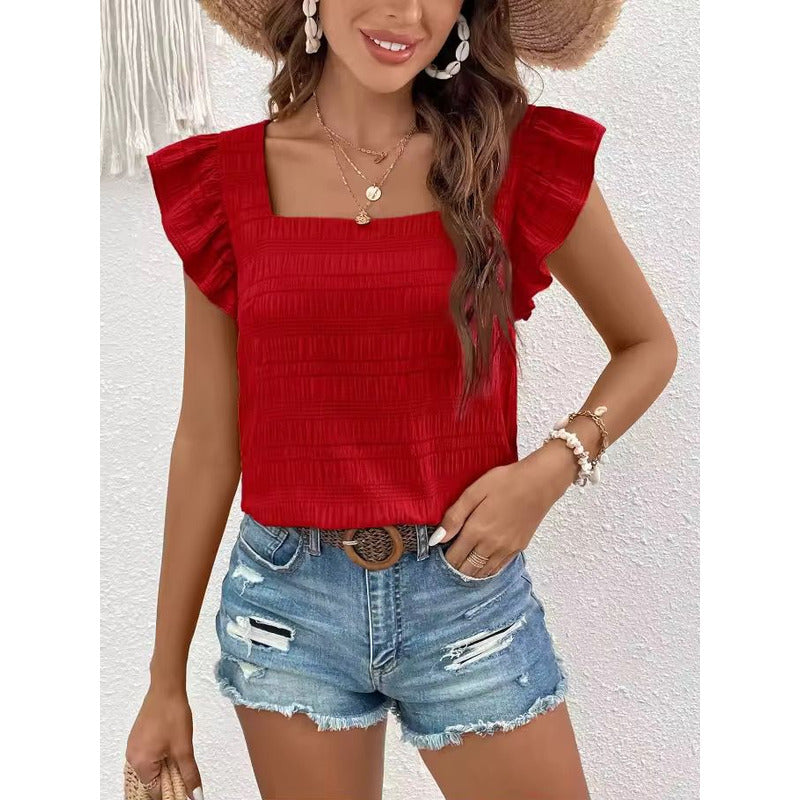 Blusa Remera Cuello Cuadrado Con Manga Corta Volado Uniteduy