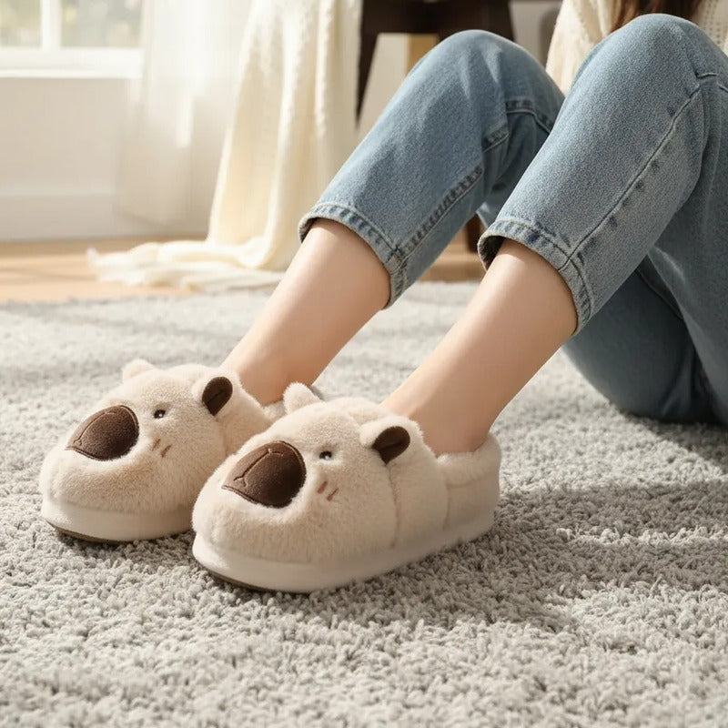 Pantuflas De Peluche Diseño Capibara Antideslizante Cerradas