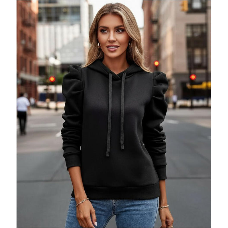 Buzo Canguro Con Capucha Manga Princesa Fruncida Lisos