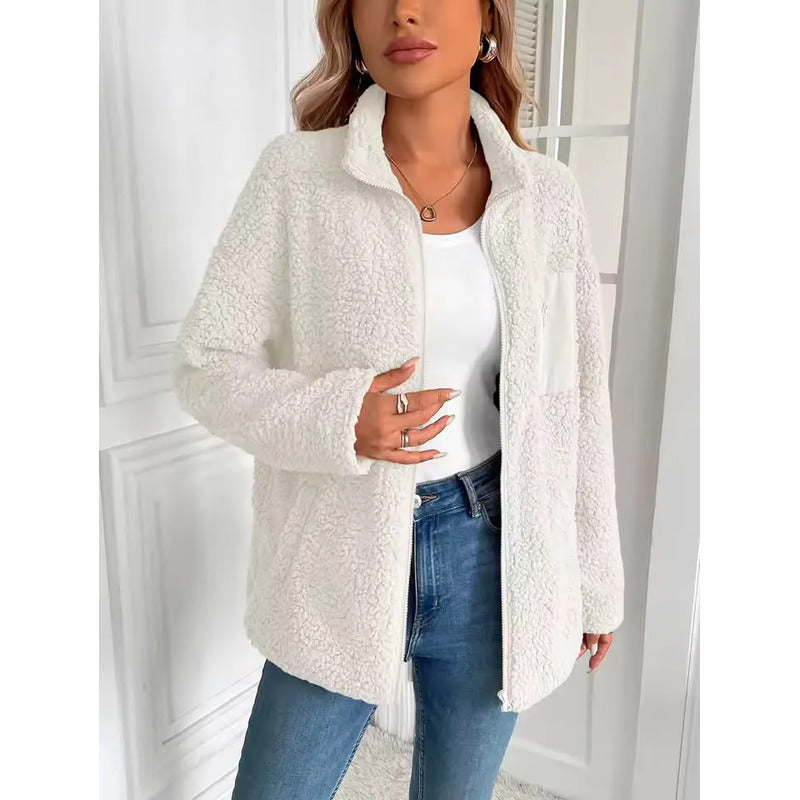 Campera De Corderito Para Dama Con Cierre Y Bolsillo Forrada