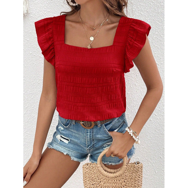 Blusa Remera Cuello Cuadrado Con Manga Corta Volado Uniteduy