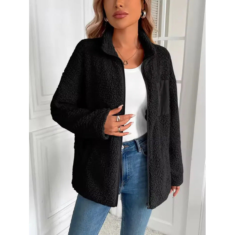 Campera De Corderito Para Dama Con Cierre Y Bolsillo Forrada