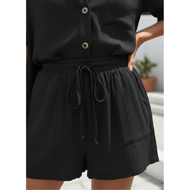 Conjunto Camisa Manga Corta Short Con Elástico Y Cordón