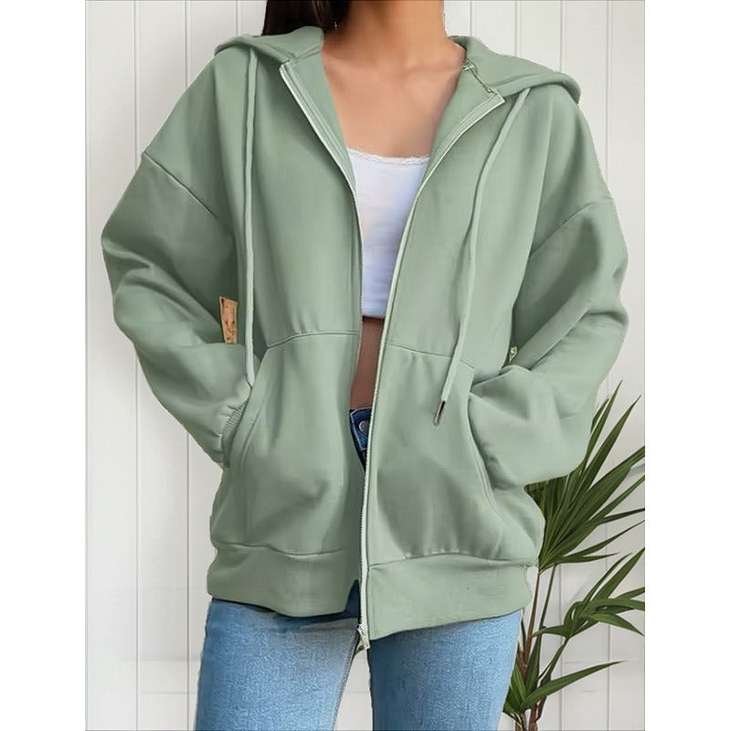 Campera Canguro Con Cierre Bolsillos Capucha Dama Lisa