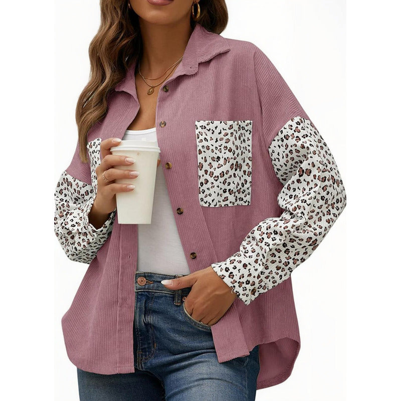 Sobre Camisa Pana Combinado Con Animal Print Varios Colores