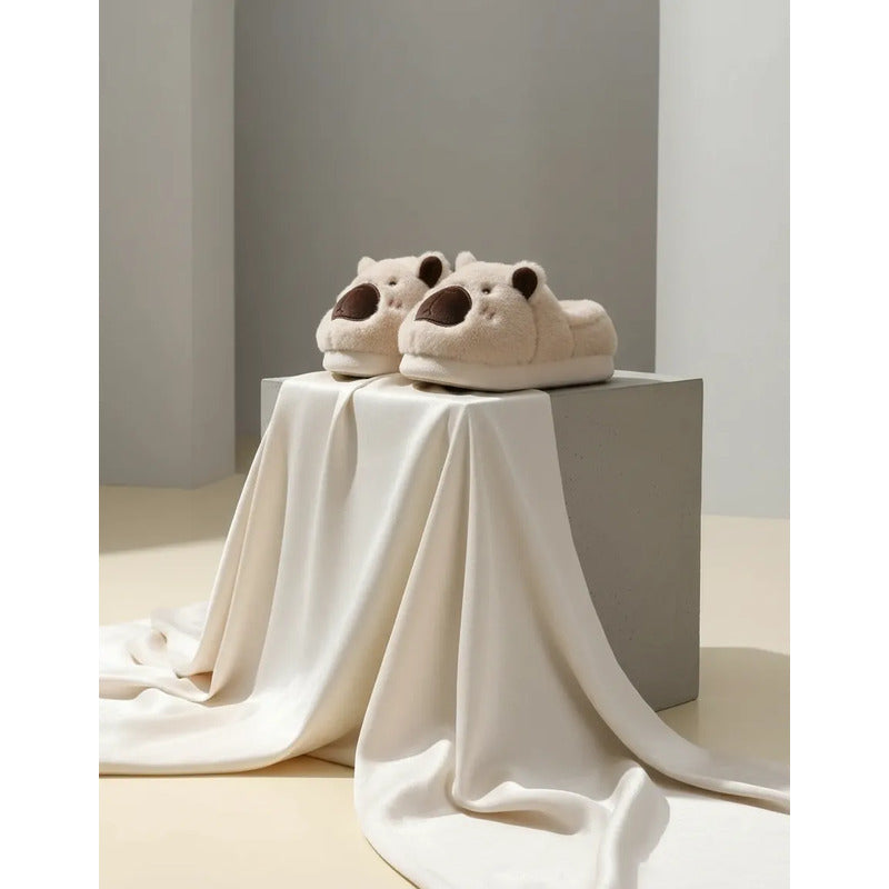 Pantuflas De Peluche Diseño Capibara Antideslizante Cerradas