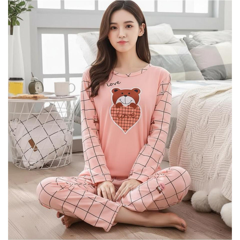 Pijama Remera Larga Y Pantalón Dama Abrigado Varios Dieños