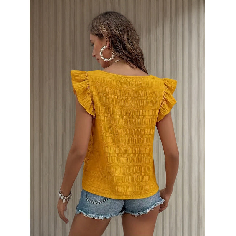 Blusa Remera Cuello Cuadrado Con Manga Corta Volado Uniteduy
