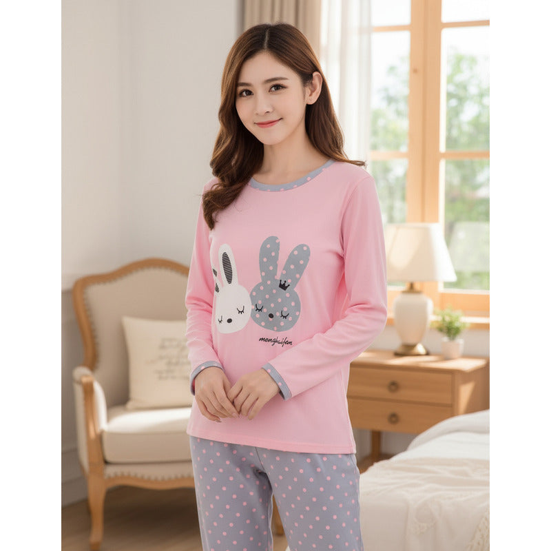 Pijama Remera Larga Y Pantalón Dama Abrigado Varios Dieños