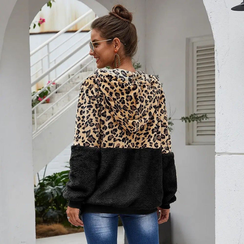 Campera Con Capucha Combinado Animal Print Polar Uniteduy
