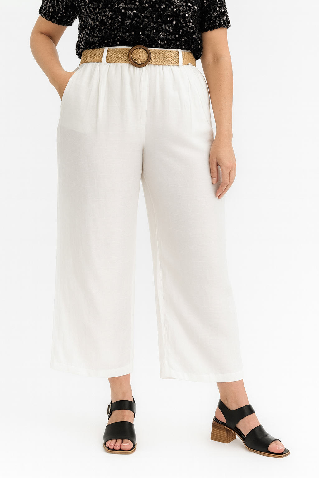 Pantalón Palazzo Elastico Tipo Lino Con Cinto Dama Uniteduy